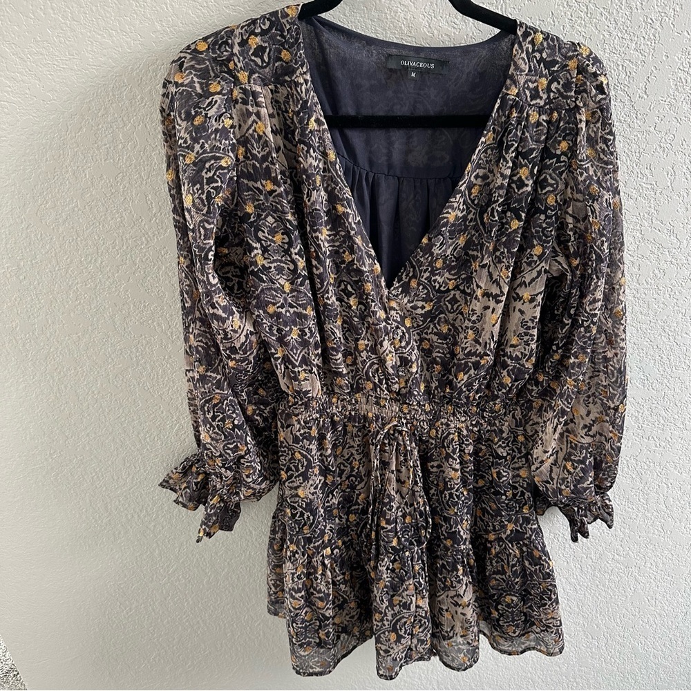 Olivaceous mini tiered Vneck dress